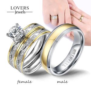 Groupes couple anneaux exquis femmes strass de strats de zircone sets simples hommes en acier inoxydable anneau de mariage bijoux de bijoux pour amant