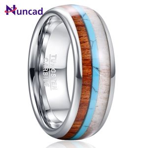 Bands Hertengewei Groene Turquoise Steen Trouwringen Voor Mannen Hoge Polish Koepel Hout Mannen Wolfraamcarbide Ring maat 7/8/9/10/11/12