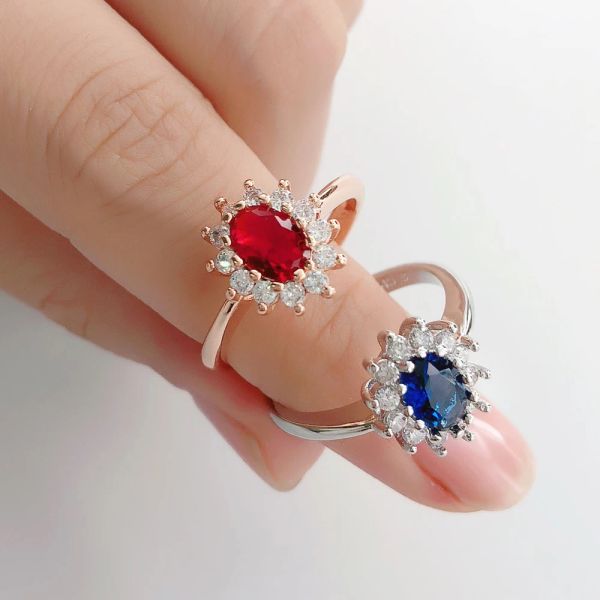 Groupes diana anneau pour femmes style princesse blue cristal zircon couleur de couleur fiançailles de mariage anneaux de mobilier