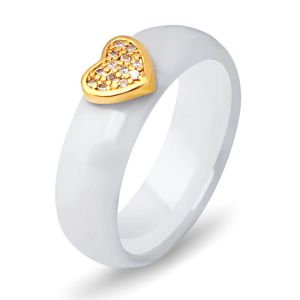 Bands Fashion Heart Blanc Blanc Black Céramique Ring avec CZ Zircon Bijoux en vente