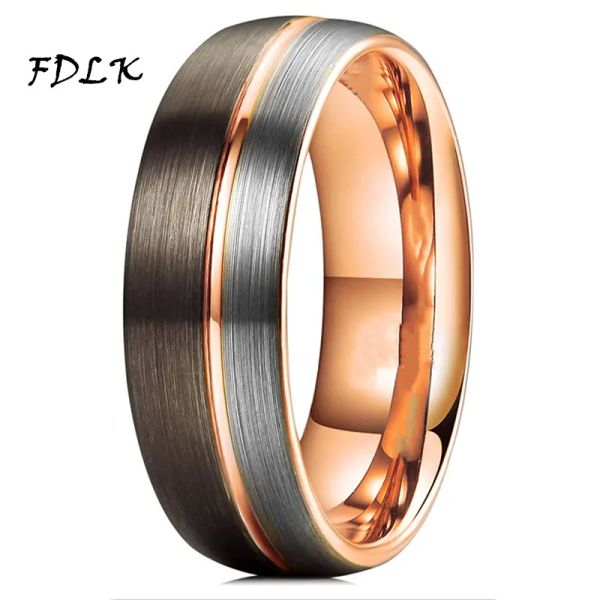 Bands Fashion Men de couleur noir et argenté Brosse brossée bordure tungstène en carbure mince rose rose gêne groove ring