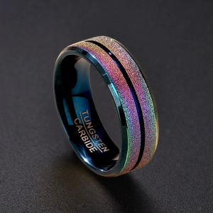 Bands Fashion Titanium roestvrijstalen ringen voor mannen vrouwen regenboog zandstralen afwerking centrum groove heren ringen trouwband sieraden