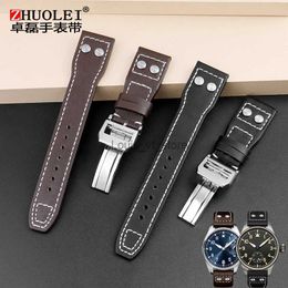 Bands Echt Leer Klinknagels band Voor IWC Big Pilot Spitfire Bruin Zwart Koeienhuid Vouwsluiting Mannen Band 21x18mm 22x18mm H240330