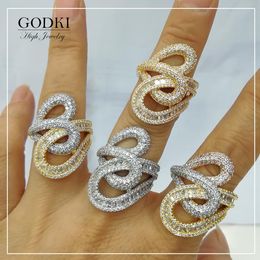 Bands Godki Monaco Design Luxe crossover stapelbare ringen voor vrouwen bruiloft kubieke zirkoon verloving Dubai Naija bruids vingerring