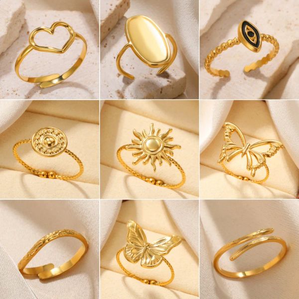 Bands Gold Color Anel Rings en acier inoxydable pour femmes Eyes Evil Anillos Mujer Sun Bague Love Couple Ring Fashion Bijoux