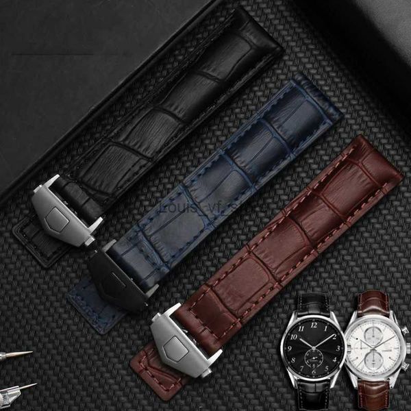 Bandes de haute qualité bracelets en cuir véritable bleu noir avec points rouges bracelet 19 20 22mm pour hommes bracelet poignet H240330