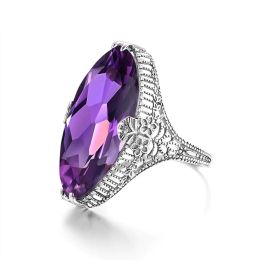 Groupes HUICUSAN GRANDE BIG BIG marquise Purple Cz Ring Finger pour femmes Hollow Out Fleur ACCESSOIRES LADES AESTHÉS