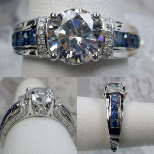 Bandas Huitan Noble Women's Rings for Wedding Brilliant White/Blue CZ Rings Anniversary Anniversary Party Declary Jewelry