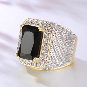 Banden Huitan Sparkling Blue/Black Cubic Zirconia Wedding Rings Dames Luxe brede ring Volledig bling Iced Out Engagement Trendy Jewelry