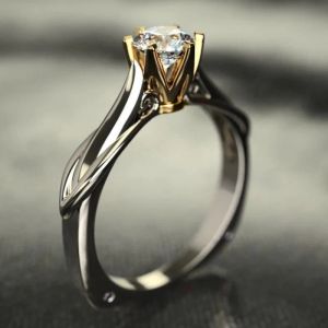 Bands Huitan Two Tone Geometric Ring for Women Luxury Solitaire Cubic Zirconia Wedding Engagement Bridal Rings Nieuw ontworpen sieraden