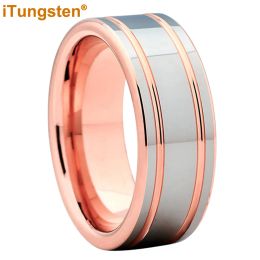 Bandas iTungsten Anillo de carburo de tungsteno pulido brillante de 8 mm para hombres y mujeres Alianza de boda de compromiso Joyería de moda Corte de tubo Ajuste cómodo