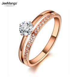 Bandes Jeemango Sparkling Design Titanium en acier inoxydable anneau de mariage rose or couleur mosaïque CZ Crystal Party Ring pour femmes JR19155