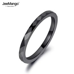 Groupes Jeemango Trendy 2 mm blanc noir coupure de céramique anneaux bijoux anneaux de fiançailles de mariage pour femmes anillos jr19051
