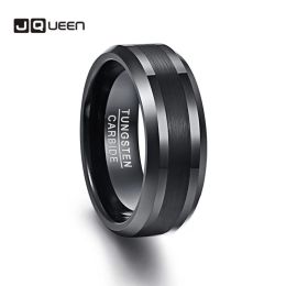 Bandes jqueen 8 mm tungstène ring en carbure noire bande de fiançailles de mariage brossé central homme rived bord confort fit taille 712