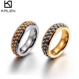 Bandes Kalen Dubai en acier inoxydable bague Femme Gold Silver Color Rings For Women Two Links Ball Anillos Mujer Jewelry # 6 ~ # 10