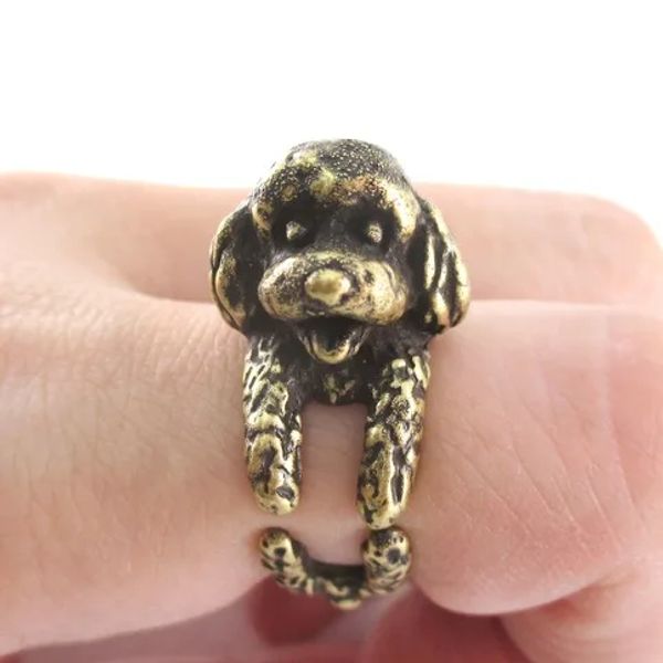 Bandas Kinitial 1 PPCS Antiguo Bronce Black Detailado Palabina Anillo de animales Rings Tiny Dog Dog Rings For Puppy Lover Gift Anillos Mujer