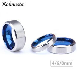 Groupes kolmnsta 100% pur titane hommes femmes sonnent en argent couleur bleu à l'intérieur de la gravure de mariage classique 4/6 mm Fournir l'expédition de drop