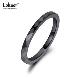 Bandas Lokaer Trendy 2 mm Black White Cutting Ceramics Anillos Joyas clásicas Anillos de compromiso de boda para mujeres Anillas anillos R19051