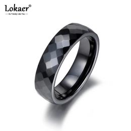 Bandas Lokaer Trendy Black White Cutting Ceramics Rings Joya Joya Clásica Anillos de compromiso de boda para mujeres Anillas anillos R18014