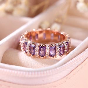 Banden luxe vrouwelijke paarse zirkoon stenen ring trendy roségouden kleur verlovingsringen voor vrouwen schattige bruiloft sieraden cadeau