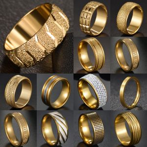 Bands Matte Wedding Tyre Rings For Men Wide Gold Color Roestvrij staal Romantische jubileum Women Sieraden