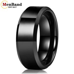 Banden Menband heren 6 mm 8 mm zwarte wolfraam carbide ring diagonaal polijsten puur comfortabel voor huwelijk en verlovingsring