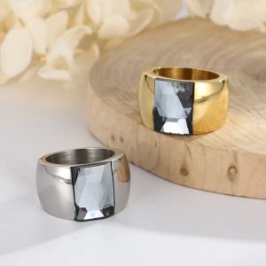 Banden heren Boheemse grote rechthoek glazen stenen trouwringen goud zilveren kleur medisch 316 roestvrijstalen verlovings sieraden voor vrouwen