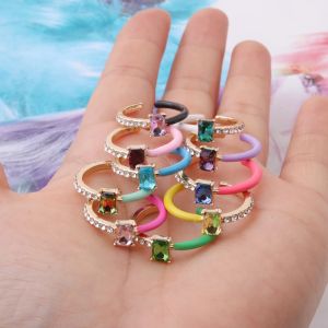 Banden neefuwofu kristal open ring vierkant rechthoek zomers ins y2k snoepkleur glazuur multicolor kleurrijke accessoires mode sieraden