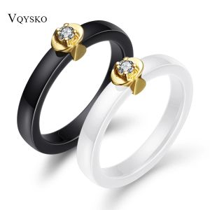 Banden Nieuwe 3mm eenvoudige kubieke zirkonia stenen wieden vrouwen rinkelen zwart/wit keramische mode ring verlovingsmerk sieraden