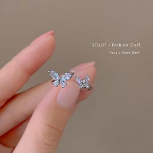 Bands New Korean Fashion Crystal Zircon Butterfly Open Adjustable Rings For Women Personality Butterfly Ring Gift Designer Bijoux