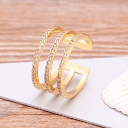 Groupes nidin de haute qualité luxe à trois couches en cuivre zircon ouverts anneaux pour la femme de bijoux ajusté coréen