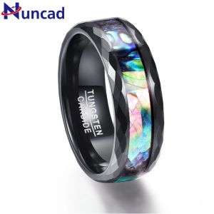 Bands Nuncad 8mm mannen Abalone Shell gepolijst zwart gefacetteerd wolfraamcarbide ringen trouwringen maat 514