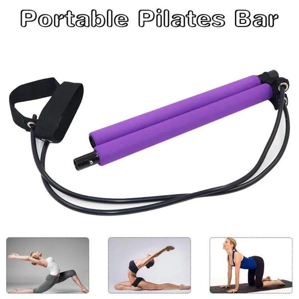 Bandas Kit de barra de Pilates portátil con banda de resistencia Ejercicio de yoga Gimnasio en casa Entrenamiento Barra de abdominales con estiramiento de bucle para pies