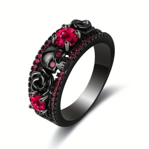 Banden Punky Style Ring Horror Skull Rose Design verhard Shining Zirconia Geschikt voor mannen en vrouwenringen