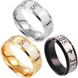 Bands Qianbei 8mm 316l roestvrijstalen ring Cross Ik hou van Jezus vrouwen mannen bruiloftsfeest Xmas geschenken