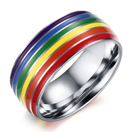Bandas Anillo de arco iris para mujeres LGBT Lebian Joya Gay Joya de acero inoxidable Anillos de compromiso de la boda de la boda regalos