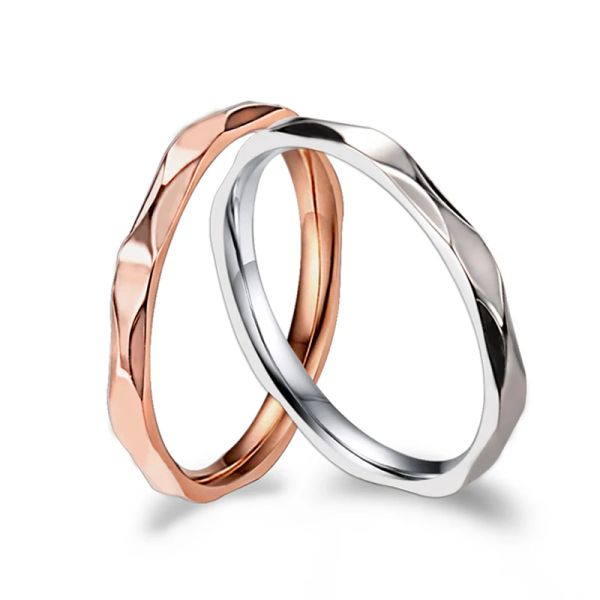 Bandes petites bagues pour femmes et hommes en or rose couleur argenté anneau de mariage en acier inoxydable 2 mm de largeur anneau