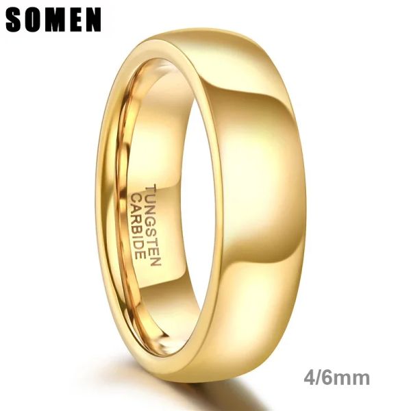 Groupes Somen Gold Color Tungsten Ring Couple pour hommes Femmes Femmes Classic Wedding / Engagement Band 4/6 mm Gift Special Valentine's Day For Lover