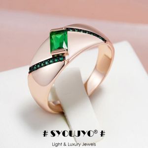 Banden Syoujyo Luxe Dark Square Green Opal Zirkon Ringen voor vrouwen Vintage Black Pating Fine Jewelry Rose Gold Color Wedding Rings