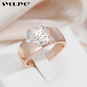 Banden Syoujyo Luxe Vintage Hollow Flower Patroon Damesring 585 Rose Gold+Silver Two Color Daily Feestelijke Fashion Fine Jewelry