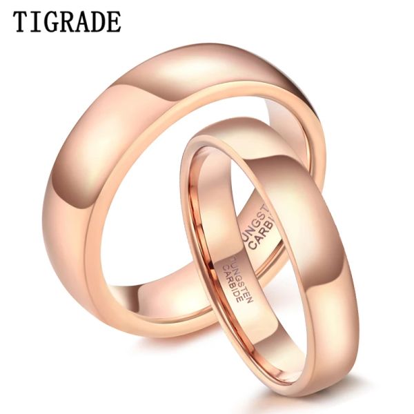 Bandes Tigrade 2/4 / 6 mm 18 km rose plaqué tungstène en carbure de carbure pour les femmes de fiançailles de l'amant solide anel bijoux de mode