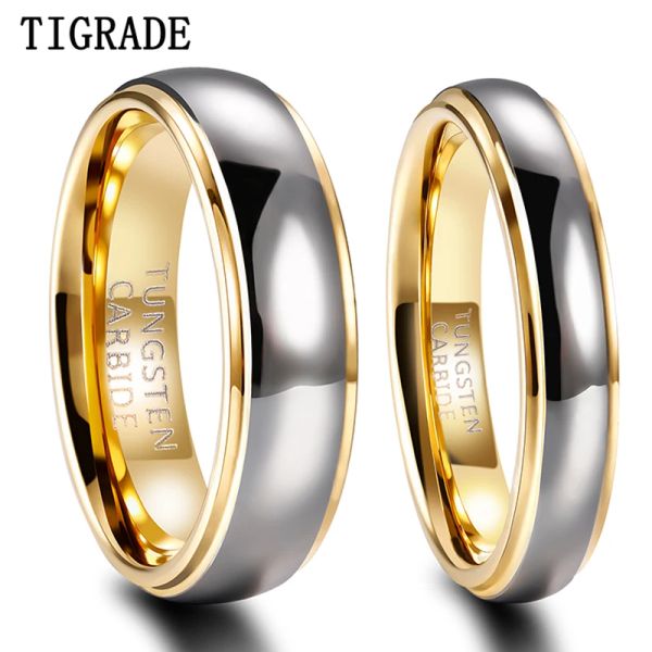 Bandes Tigrade 4 mm / 6 mm hommes femmes Tungsten Carbide Ring Gold plaqués polis anneaux de fiançailles