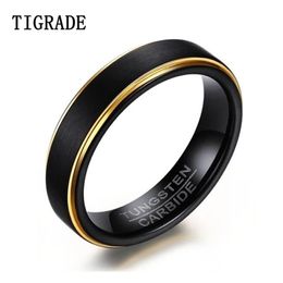 Bands Tigrade Black Tungsten Ring Männer gebürstet mit Goldfarbe Rand Hartmetall Verlobungsringe Schmuck Matte Unisex Hochzeit Anillos Band