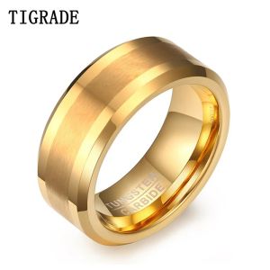 Bands Tigrade Nieuwe Luxe Ring voor Mannen Goud Kleur Tungsten Carbide Ringen voor Vrouwen Afgeschuinde Randen Gepolijst Matte Afwerking Comfort Fit