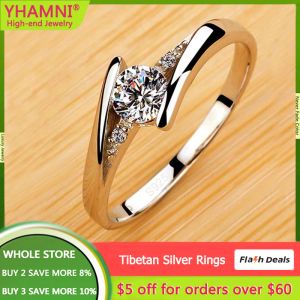 Bandes tendances bijoux blancs tibétains argentés anneaux pour femmes rondes zircon ring ring promed engagement bande de mariage livraison gratuite