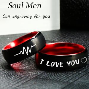 Bands Trendy 8mm Wolfraamcarbide Paar Ring Zwart Rode Kleur Trouwring Voor Lovers' Engagement Graveren Uw Naam