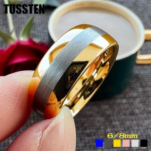 Banden Tussten 6mm/8mm Hoogwaardige Men Women Ring Tungsten trouwring Koepelbonte Polished Center Bushed Finish Comfort Fit