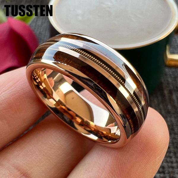 Groupes tusten 8 mm rose or couleur guitare string ring mene femme tungsten fan groupe de mariage réel inclay fashion fashion marier bijoux