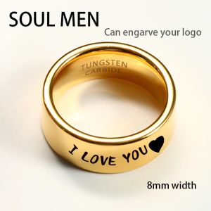 Groupes unisex 8 mm Tungsten Carbide Gold Color Ring Male Couple Men's Wedding Wedding Band Alliance Bijoux Graver votre nom