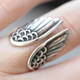 Groupes vintage ange ailes anneaux dames masculines créatives créatives ouvertes anneaux de doigt féminin anneaux de mariage bijoux de haute qualité